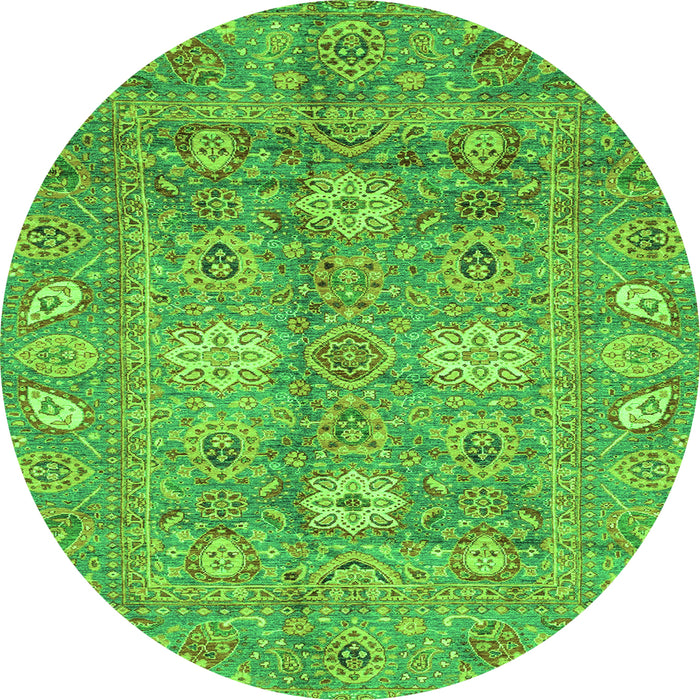 Round Machine Washable Oriental Green Traditional Area Rugs, wshabs3754grn