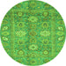 Round Machine Washable Oriental Green Traditional Area Rugs, wshabs3754grn