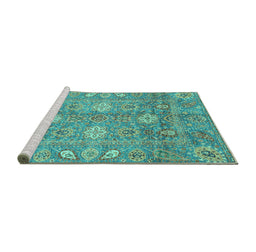 Sideview of Machine Washable Oriental Turquoise Traditional Area Rugs, wshabs3754turq