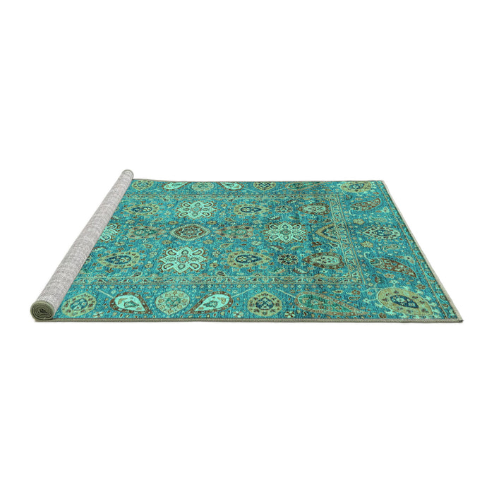 Sideview of Machine Washable Oriental Turquoise Traditional Area Rugs, wshabs3754turq