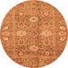 Round Machine Washable Oriental Orange Traditional Area Rugs, wshabs3754org