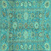 Square Machine Washable Oriental Turquoise Traditional Area Rugs, wshabs3754turq