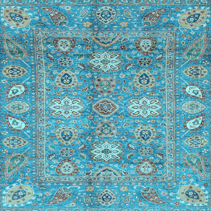 Square Machine Washable Oriental Light Blue Traditional Rug, wshabs3754lblu