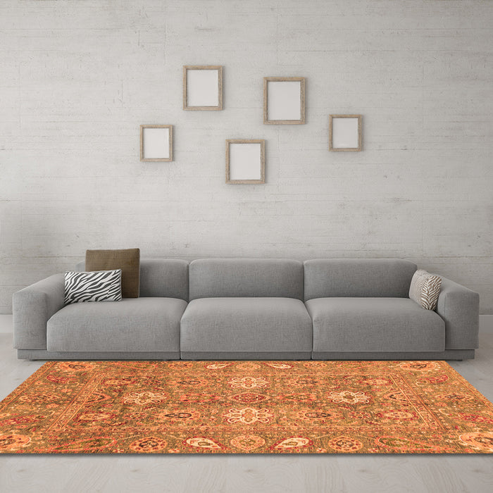 Machine Washable Oriental Orange Traditional Area Rugs in a Living Room, wshabs3754org
