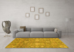 Machine Washable Oriental Yellow Traditional Rug in a Living Room, wshabs3754yw