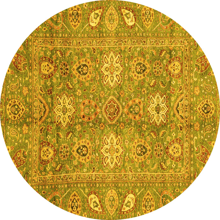 Round Machine Washable Oriental Yellow Traditional Rug, wshabs3754yw
