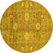 Round Machine Washable Oriental Yellow Traditional Rug, wshabs3754yw