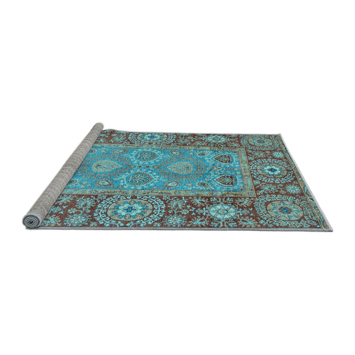 Sideview of Machine Washable Oriental Light Blue Traditional Rug, wshabs3755lblu