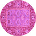 Round Machine Washable Oriental Pink Traditional Rug, wshabs3755pnk