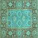 Square Machine Washable Oriental Turquoise Traditional Area Rugs, wshabs3755turq