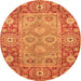 Round Machine Washable Oriental Orange Traditional Area Rugs, wshabs3755org