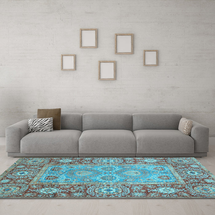 Machine Washable Oriental Light Blue Traditional Rug in a Living Room, wshabs3755lblu