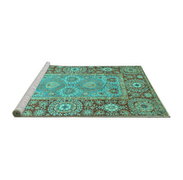 Sideview of Machine Washable Oriental Turquoise Traditional Area Rugs, wshabs3755turq