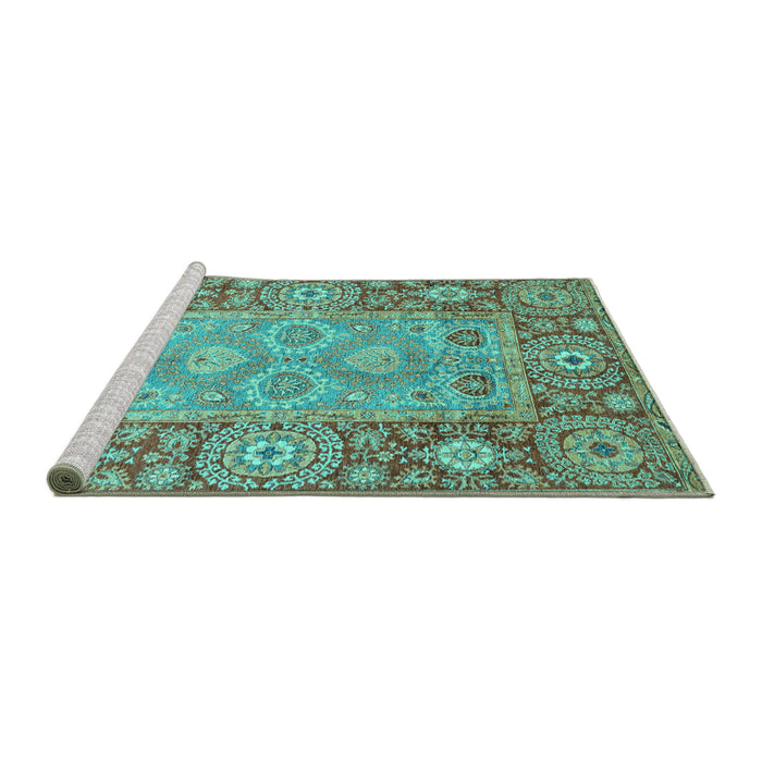 Sideview of Machine Washable Oriental Turquoise Traditional Area Rugs, wshabs3755turq