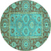 Round Machine Washable Oriental Turquoise Traditional Area Rugs, wshabs3755turq