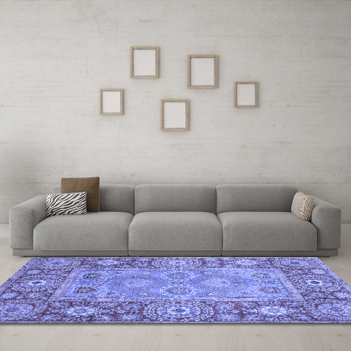 Machine Washable Oriental Blue Traditional Rug in a Living Room, wshabs3755blu