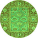 Round Oriental Green Traditional Rug, abs3755grn