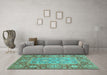 Machine Washable Oriental Turquoise Traditional Area Rugs in a Living Room,, wshabs3755turq