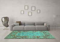 Machine Washable Oriental Turquoise Traditional Rug, wshabs3755turq