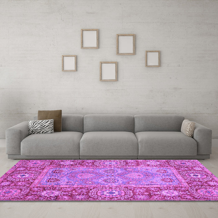 Machine Washable Oriental Purple Traditional Area Rugs in a Living Room, wshabs3755pur