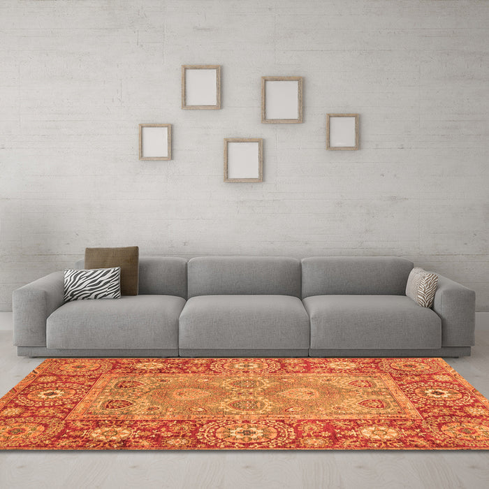 Machine Washable Oriental Orange Traditional Area Rugs in a Living Room, wshabs3755org