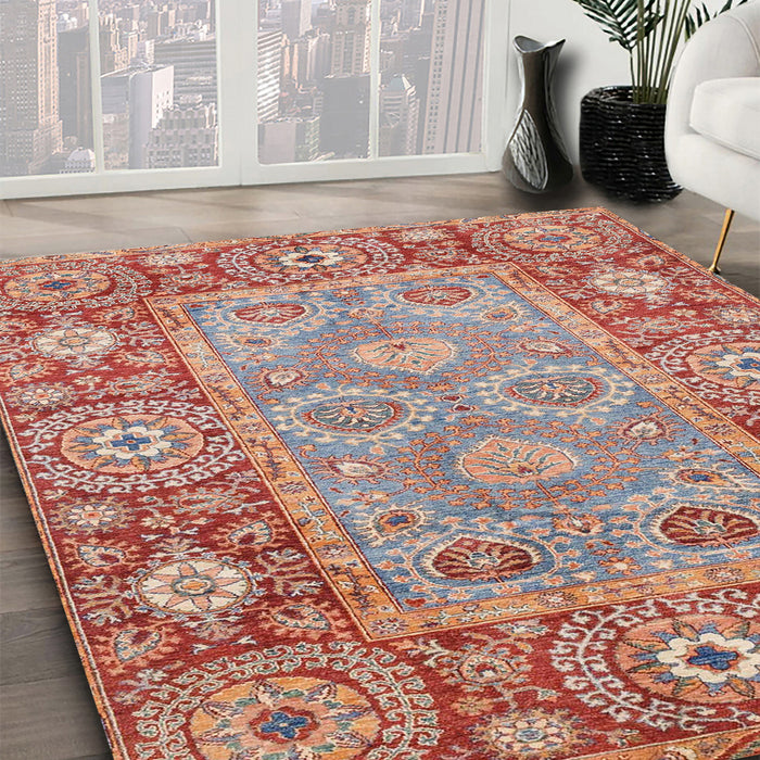 Machine Washable Abstract Red Rug in a Family Room, wshabs3755