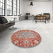 Round Machine Washable Abstract Red Rug in a Office, wshabs3755