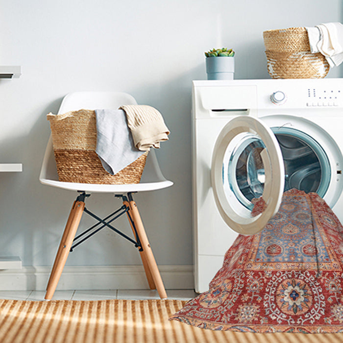 Machine Washable Abstract Red Rug in a Washing Machine, wshabs3755