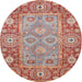 Round Machine Washable Abstract Red Rug, wshabs3755