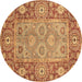 Round Oriental Brown Traditional Rug, abs3755brn