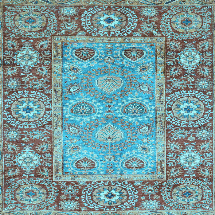 Square Machine Washable Oriental Light Blue Traditional Rug, wshabs3755lblu
