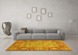 Machine Washable Oriental Yellow Traditional Rug in a Living Room, wshabs3755yw