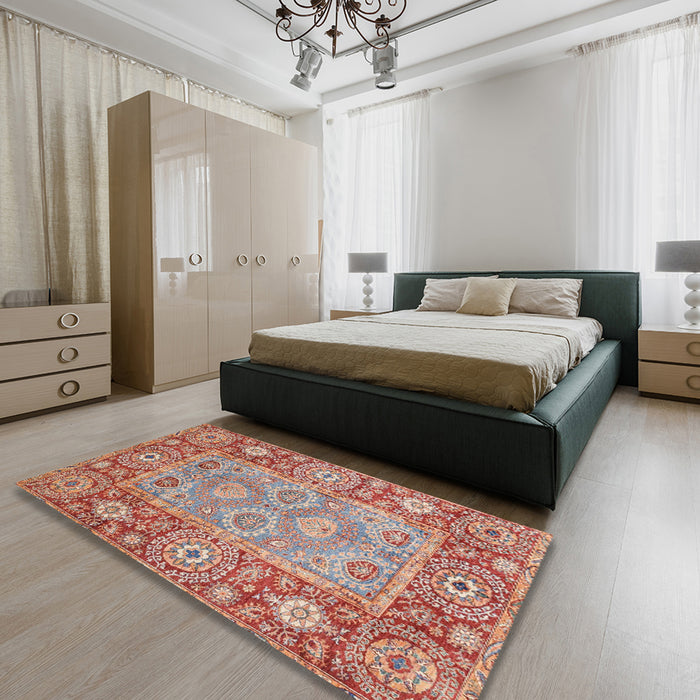 Abstract Red Oriental Rug in a Bedroom, abs3755