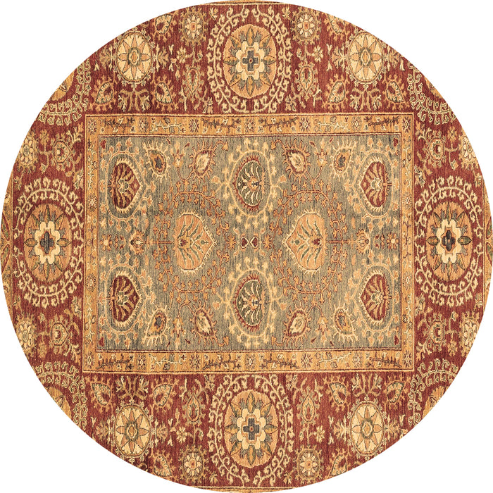 Round Machine Washable Oriental Brown Traditional Rug, wshabs3755brn