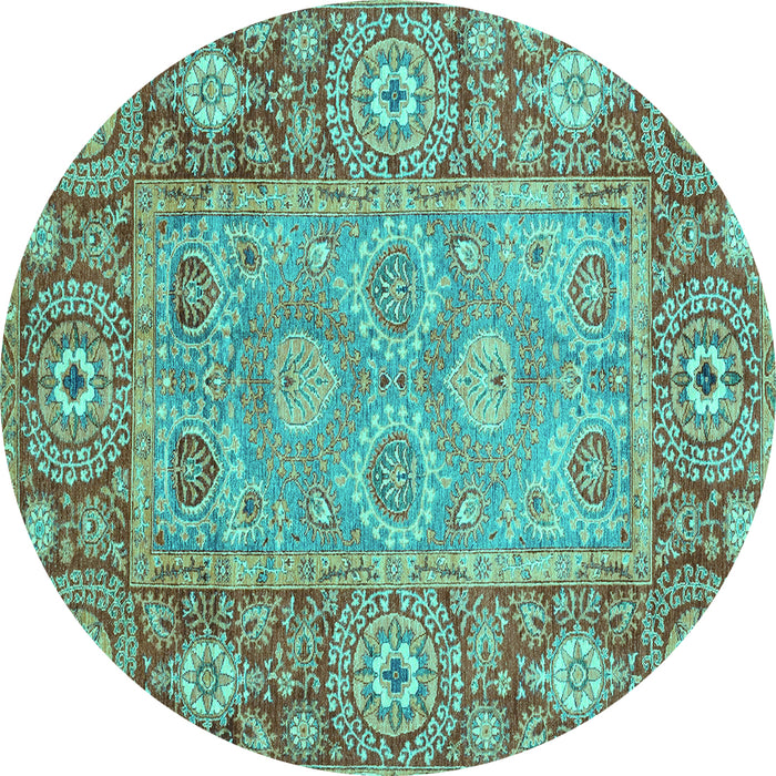 Round Oriental Turquoise Traditional Rug, abs3755turq