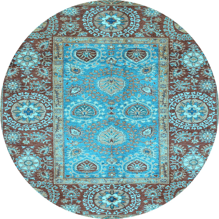 Round Oriental Light Blue Traditional Rug, abs3755lblu
