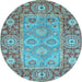 Round Oriental Light Blue Traditional Rug, abs3755lblu