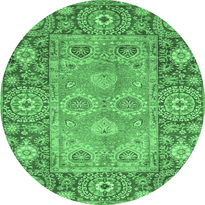 Round Machine Washable Oriental Emerald Green Traditional Area Rugs, wshabs3755emgrn