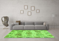 Machine Washable Abstract Green Modern Rug, wshabs3756grn