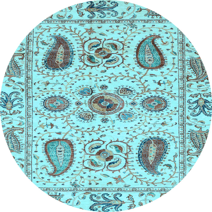 Round Abstract Light Blue Modern Rug, abs3756lblu