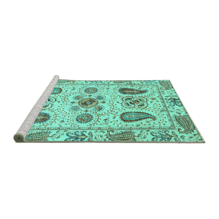 Sideview of Machine Washable Abstract Turquoise Modern Area Rugs, wshabs3756turq