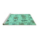 Sideview of Machine Washable Abstract Turquoise Modern Area Rugs, wshabs3756turq