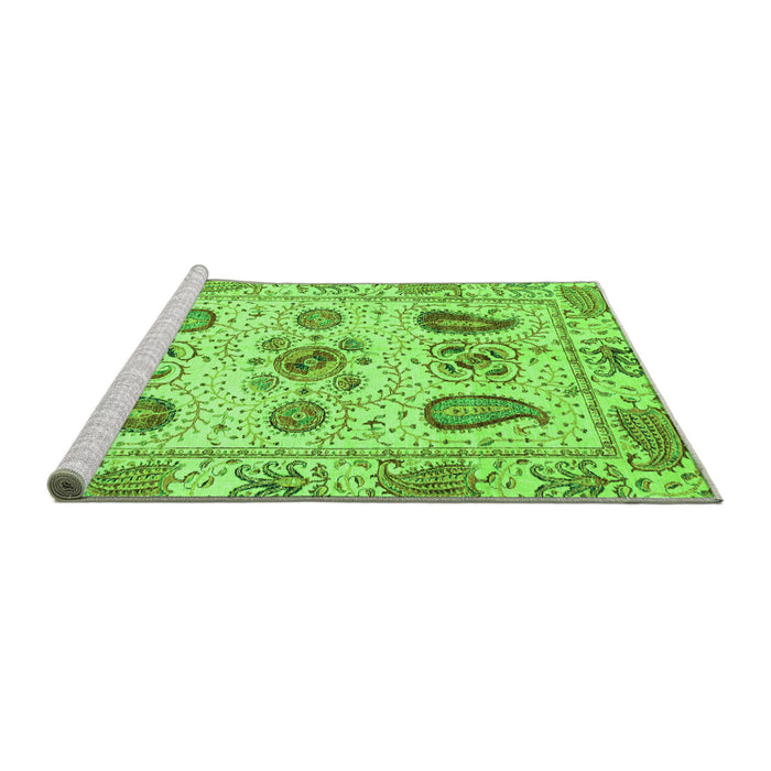 Sideview of Machine Washable Abstract Green Modern Area Rugs, wshabs3756grn
