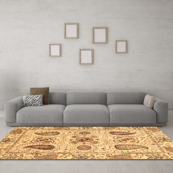 Machine Washable Abstract Brown Modern Rug in a Living Room,, wshabs3756brn