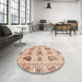 Round Machine Washable Abstract Rust Pink Rug in a Office, wshabs3756