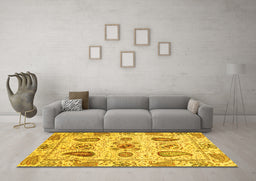 Machine Washable Abstract Yellow Modern Rug in a Living Room, wshabs3756yw