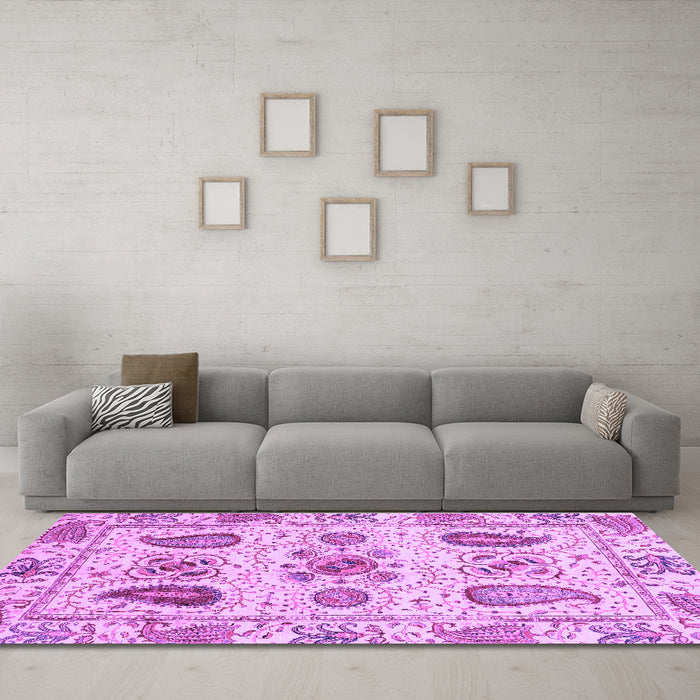 Machine Washable Abstract Purple Modern Area Rugs in a Living Room, wshabs3756pur