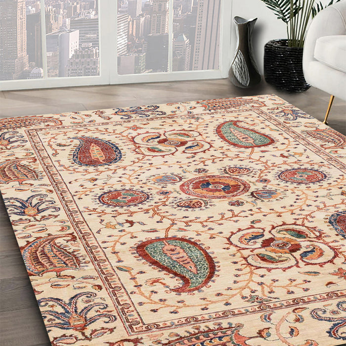 Abstract Rust Pink Modern Rug in Family Room, abs3756