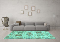 Machine Washable Abstract Turquoise Modern Rug, wshabs3756turq