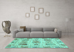 Machine Washable Abstract Turquoise Modern Area Rugs in a Living Room,, wshabs3756turq
